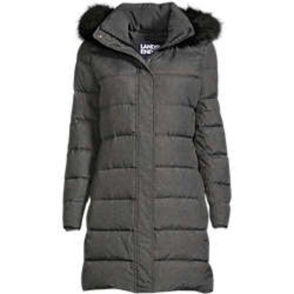 Lands' End Women's NWT 600 Down Winter Long Coat with Hood in Dark Stone Grey - Picture 3 of 6